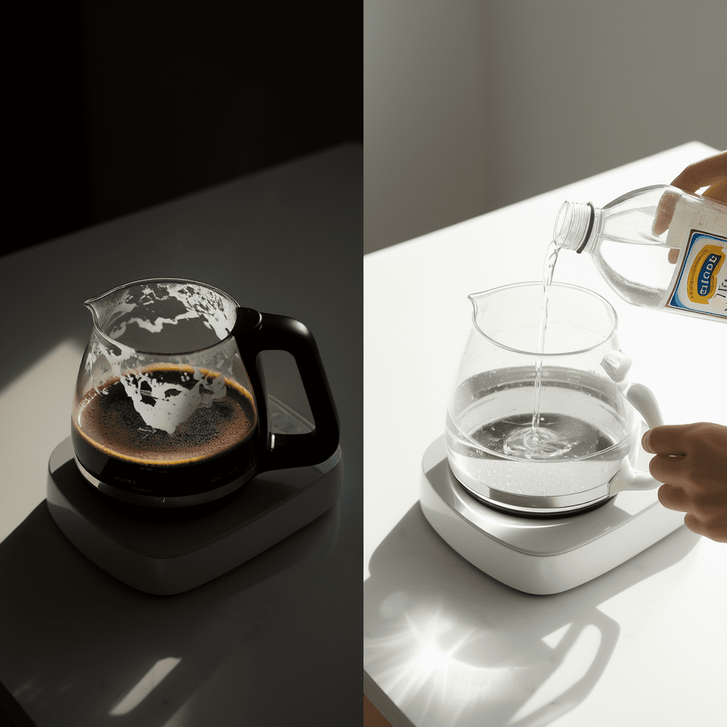 Kahvinkeittimen puhdistus etikalla 